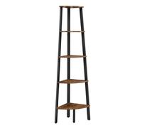 VASAGLE Corner Shelf, 5-Tier Corner Bookshelf, Storage Shelving Unit, Plant Stand for Living Room, Industrial Accent Furniture with Steel Frame, Rustic Brown and Black ULLS35X