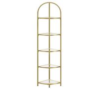 VASAGLE Corner Shelf Unit, 5 Tier Free Standing Glass Shelf Tower | Tall Storage Shelves, Plant Stand, Living Room, Bathroom, Bedroom, Modern Style, Golden Colour, BARIS Collection LGT810A01