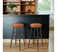 Vasagle Counter Stools Set Of 2, Kitchen Bar Stools, Synthetic Leather, Mid-Century Modern, Home Bar, Caramel Brown