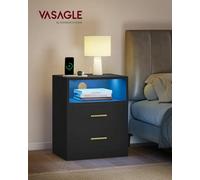 Vasagle Custos Collection - Set Of 2 Bedside Tables With Charging Station, Led Lights, Modern Side End Tables With Drawers