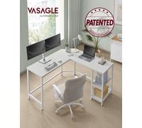 LEDREM Desk, L-Shaped Computer Desk, 138 X 138 X 76 Cm, Corner Desk With 2 Shelves, Space-Saving Office Table, Maple White