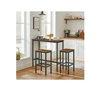 Vasagle Dining Table Set, Bar Table And Stools Set, Breakfast Bar Table With Bar Stools Set Of 2, Industrial Steel Frame