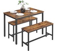 Dining Table with Benches, Rustic Brown + Black