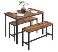 VASAGLE Dining Table with 2 Benches, 3 Piece Set, Kitchen Table of 70 x 110 x 75 cm, 2 Benches of 30 x 97 x 50 cm Each, Steel Frame, Industrial