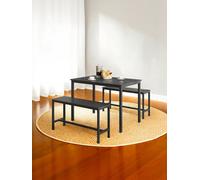 Vasagle Dining Table With 2 Benches, Set Of 3, Kitchen Table, 2 Dining Room Benches, Steel Frame, Ash Black And Ink Black