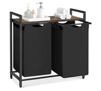 VASAGLE Double Laundry Basket 2 Compartments Removable Bags Metal Frame 73cm