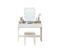 Vasagle Dressing Table, Led Lights With Adjustable Brightness, Vanity Table With Mirror, 2 Drawers And 3 Compartments