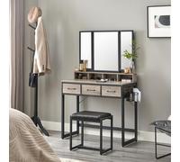 VASAGLE Dressing table with 3-piece folding mirror, hair dryer holder, cosmetic