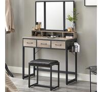 VASAGLE Dressing table with 3-piece folding mirror, hair dryer holder, cosmetic