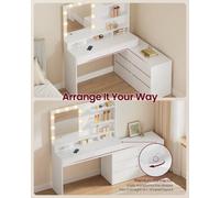 Vasagle Dressing Table With Led Lighted Mirror And Power Outlets, Modern Vanity Table With 9 Bulbs, 8 Drawers