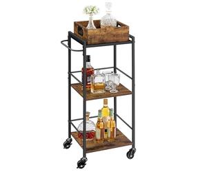 VASAGLE Drinks Trolley, 3-Tier on Wheels, 42 x 30 x 86 cm | Bar Cart, for Home Bar, Kitchen, Dining Room, Rustic Brown and Matte Black, Barnet Collection LRC062B01