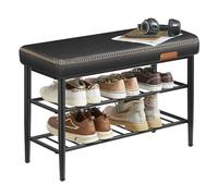 VASAGLE EKHO Collection - Shoe Bench, Storage Bench, Shoe Rack Bench Entryway, Synthetic Leather with Stitching, Mid-Century Modern, Loads 135 kg, 30 x 80 x 50 cm, Ink Black LSB054B02