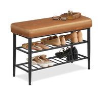 VASAGLE EKHO Collection - Shoe Bench, Storage Bench, Shoe Rack Bench Entryway, Synthetic Leather with Stitching, Mid-Century Modern, Loads 135 kg, 30 x 80 x 50 cm, Caramel Brown LSB054K02