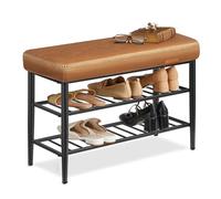 VASAGLE EKHO Collection - Shoe Bench, Storage Bench, Shoe Rack Bench Entryway, Synthetic Leather with Stitching, Mid-Century Modern, Loads 135 kg, 30 x 80 x 50 cm, Caramel Brown LSB054K02