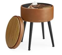 VASAGLE EKHO Collection - Storage Ottoman, Dressing Table Stool, Synthetic Leather with Stitching, Mid-Century Modern, Round Storage Stool Seat with