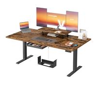 VASAGLE Electric Standing Desk, Height Adjustable Desk, 160 x 80 cm, Flexible Monitor Stand and Drawer, USB-C Port, Sedentary Reminder, for Home Office, Rustic Brown LSD156KD02