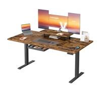 VASAGLE Electric Standing Desk, Height Adjustable Desk, 160 x 80 cm, Flexible Monitor Stand and Drawer, USB-C Port, Sedentary Reminder, for Home Office, Rustic Brown LSD156KD02