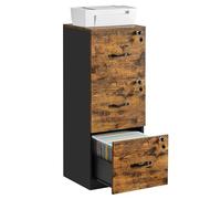 VASAGLE File Cabinet, Printer Stand, with 3 Lockable Drawers | Filing Cabinet, Adjustable Hanging Rails, for A4 and Letter-Size Files, Rustic Brown and Ink Black, Custos OFC055B01