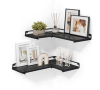 VASAGLE Floating Shelves, Set of 2, L-Shaped Corner Shelves for Wall, Corner Wall Shelf, Industrial Style, for Living Room, Bedroom, Kitchen, Black