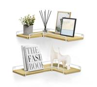 VASAGLE Floating Shelves, Set of 2, L-Shaped Corner Shelves for Wall, Corner Wall Shelf, Industrial Style, for Living Room, Bedroom, Kitchen, Natural