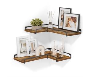 VASAGLE Floating Shelves, Set of 2, L-Shaped Corner Shelves for Wall, Corner Wall Shelf, Industrial Style, for Living Room, Bedroom, Kitchen, Rustic