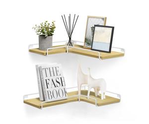 VASAGLE Floating Shelves, Set of 2, L-Shaped Corner Shelves for Wall, Corner Wall Shelf, Industrial Style, for Living Room, Bedroom, Kitchen, Natural
