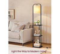 Vasagle Floor Lamp With 3 Shelves, Standing Lamp With Led Bulb, Foot Switch, Fabric Lampshade, Ink Black