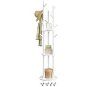 VASAGLE Freestanding Coat Rack Stand, Coat Tree with 11 Hooks, 3 Shelves, 4 Removable Wheels, for Hallway, Bedroom, Living Room, Cloud White RCR023W01