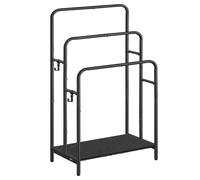 VASAGLE Freestanding Towel Rack, 3-Bar Towel Holder with 2 Hooks, 50 x 30 x 100 cm, Storage Shelf, for Bath Towels, Ink Black and Ebony Black LLS009B01