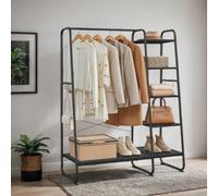 Vasagle Garment Rack With Shoe Shelf And 5-Tier Storage, 6 Side Hooks For Bedroom & Living Room, Ebony Black