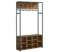 VASAGLE Hall Tree with Bench and Shoe Storage, Coat Rack with Shoe Bench, Hallway Furniture, Open Compartments, Industrial Style, Space Saving, Rustic Brown and Ink Black HSR432K01