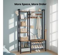 Songmics Vasagle Hall Tree With Bench And Shoe Storage, Hallway Coat Rack With Shoe Bench And 5 Storage Shelves