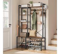 VASAGLE Hall Tree with Bench Shoe Storage & Multiple Hooks in Black VASAGLE Black