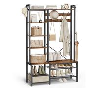 Vasagle Hallway Coat Rack Bench 4 Shoe Shelves & 4 Shelves Rustic Brown/Black