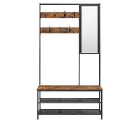 Vasagle Hallway Coat Rack Bench Mirror 2 Shoe Shelves Rustic Brown/Black
