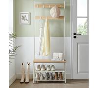 VASAGLE Hallway Coat Rack with Bench Shoe Rack & Metal Frame in White VASAGLE White