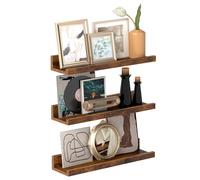 VASAGLE Hanging Wall Shelves, Set of 3, Floating Shelves, 38 cm Length, with High Edges, for Picture Frames, Decoration, Spices, for Kitchen, Living