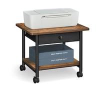VASAGLE Heavy-Duty Printer Stand with Locking Wheels, 2-Tier with Drawer Industrial Mobile Cart with Storage Shelf, Printer Table for Home, Office, 15.6" Height, Rustic Brown and Black UOPS004B01