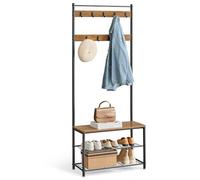 VASAGLE HSR041B41 Coat Rack, Hallway Cabinet, Cloakroom, Clothes Rack with Bench and Shoe Rack, Metal Frame, Height 175 cm, Industrial Style, Walnut Brown and Black