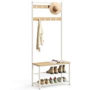 VASAGLE HSR041W09 3-in-1 Steel Frame Coat Rack with Shoe Shelf Hallway Modern Style Oak and Cream