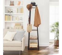 VASAGLE Industrial Coat Stand with 3 Shelves Ladder Design Hooks in Brown VASAGLE Brown