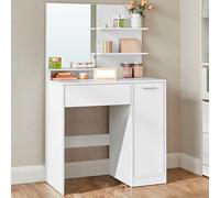 VASAGLE KAILYN Collection - Dressing Table, Vanity Table with Large Mirror, Adjustable Shelves, 1 Drawer, 2 Open Shelves, Modern Makeup Desk, White R