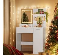 VASAGLE KAILYN Collection - Dressing Table with LED Lights and Power Outlet, Vanity Table with Mirror, Adjustable Shelves, 1 Drawer, 2 Open Shelves,