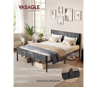 Vasagle King Bed Frame, 150 X 190 Cm, With Upholstered Headboard, Metal Bed Frame, 500 Kg Weight Capacity, Slate Grey