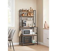 VASAGLE Kitchen Rack with Power Outlet Hooks & Metal Wire Panel in Dark Brown VASAGLE Dark Brown