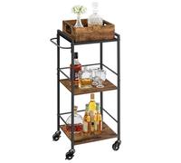 VASAGLE Kitchen Serving Cart with Removable Tray, 3-Tier Kitchen Utility Cart on Wheels with Storage, with Brakes, Levelling Feet, 30 x 34.7 x 86 cm, Rustic Brown and Black LRC062B01