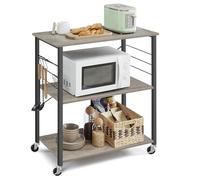 VASAGLE Kitchen Shelf on Wheels, Serving Trolley, 3 Shelves, 6 Hooks | Microwave Shelf for Mini Oven, Toaster, Modern basic, Heather Greige and Matte Black, BARNET Collection KKS067K02