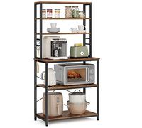 VASAGLE Kitchen Storage Rack, Coffee Bar, Baker’s Rack, Total 6 Shelves and 6 Hooks, for Microwave, Steel Frame, Industrial, 40 x 80 x 167 cm, Rustic Brown and Black KKS019B01