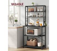 Vasagle Kitchen Storage Rack, Coffee Bar, Bakers Rack, Total 6 Shelves And 6 Hooks, For Microwave, Steel Frame, Industrial