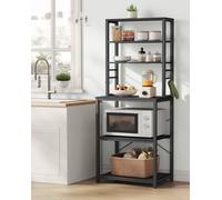 Vasagle Kitchen Storage Rack, Coffee Bar, Total 6 Shelves And 6 Hooks, For Microwave,industrial,charcoal Grey And Ink Black